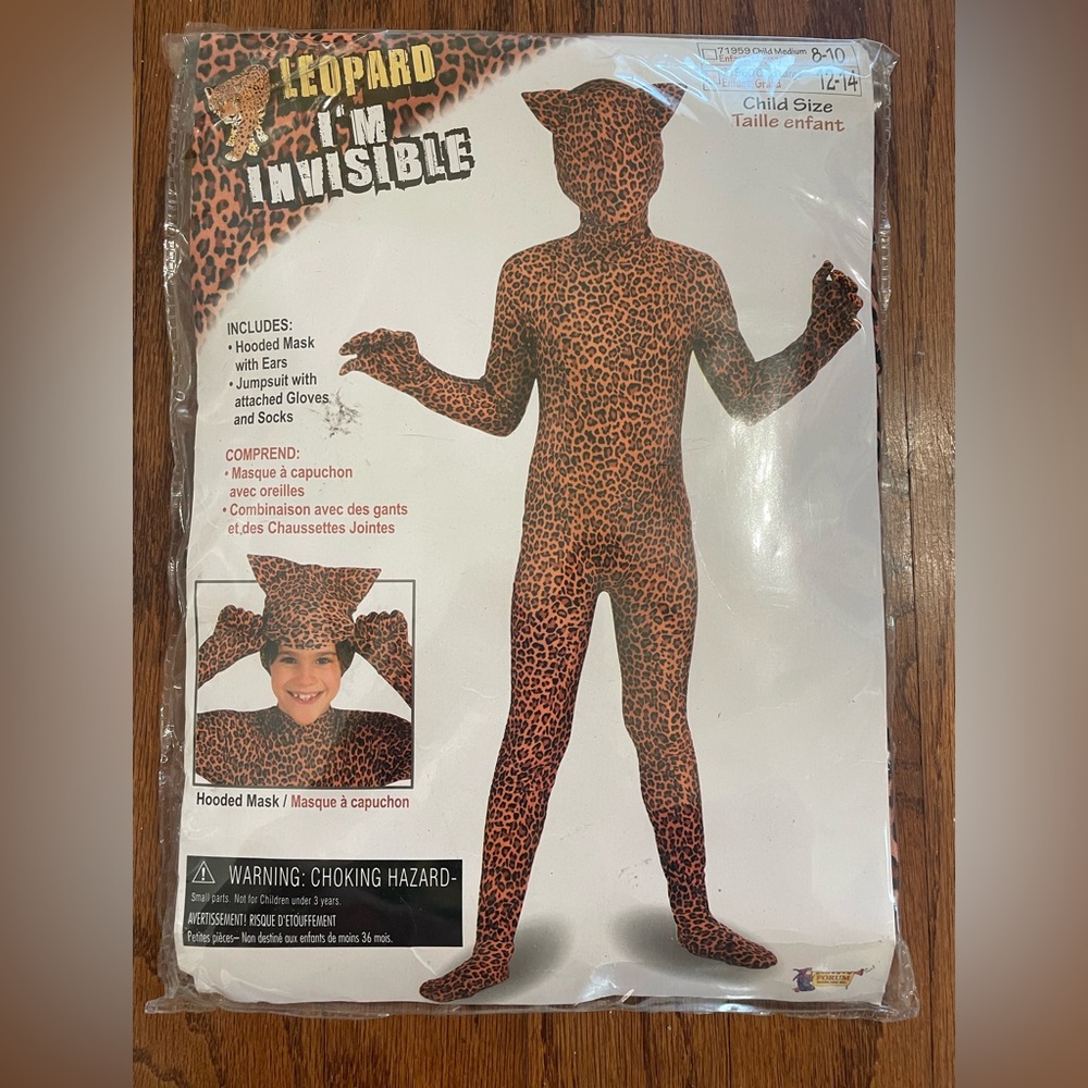 I'm Invisible Leopard Costume Stretch Body Suit size L kids 12/14 Forum NEW